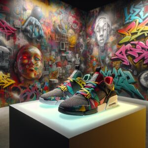"Sneakers in graffiti exhibit"
