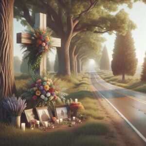 Roadside memorial tribute concept.