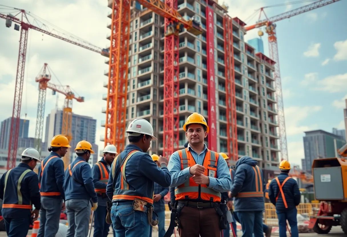Construction workers at a site in Atlanta, Georgia