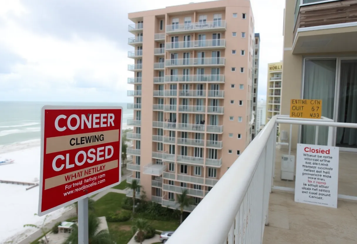 Signs notifying of closure at Pointe on 30A due to safety issues.