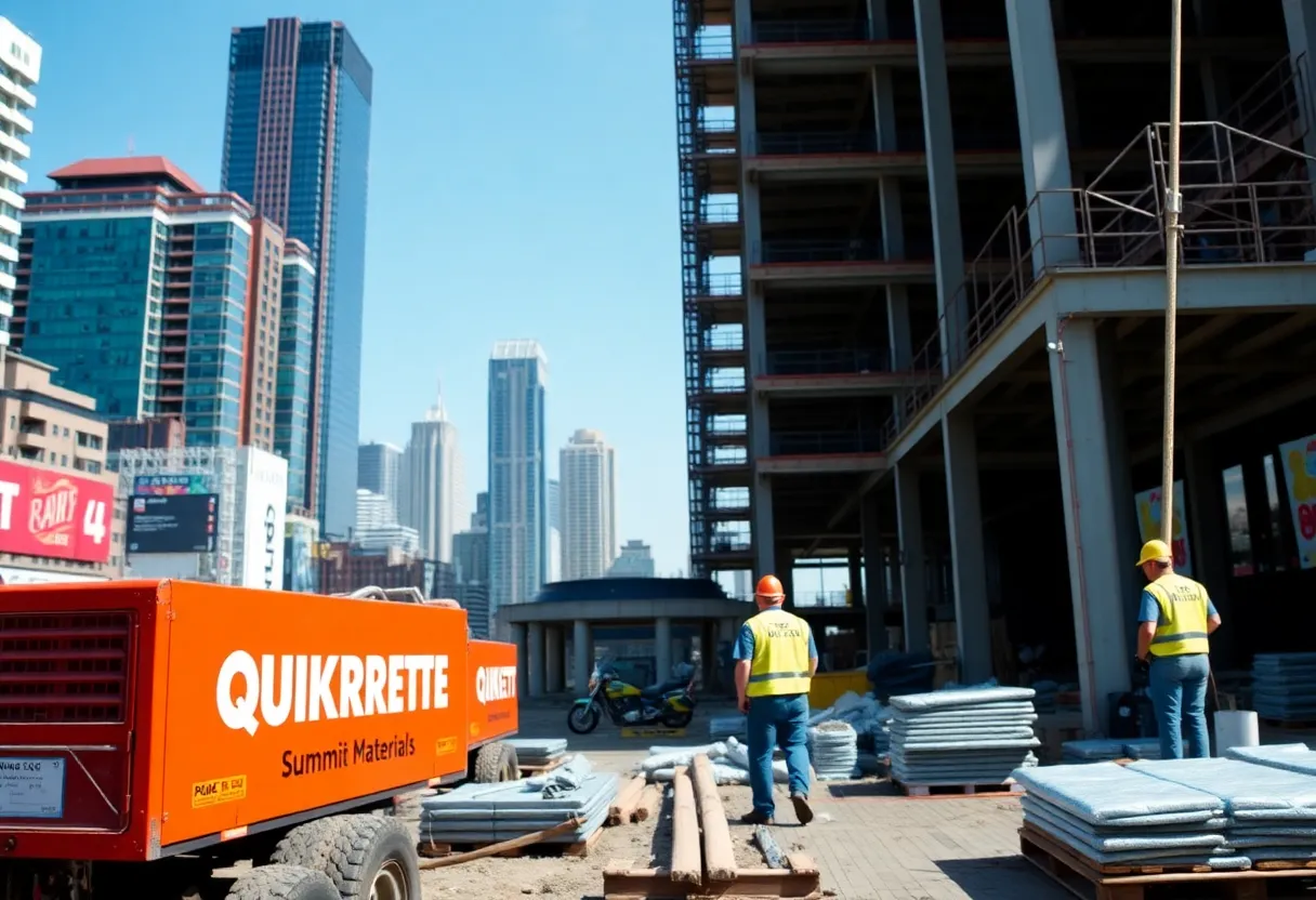 Construction site showcasing Quikrete and Summit Materials branding