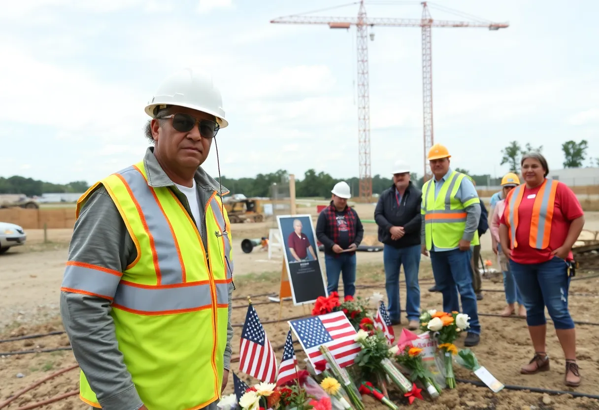 Memorial dedicated to Andrew Morgan, a construction worker who lost his life in an accident.