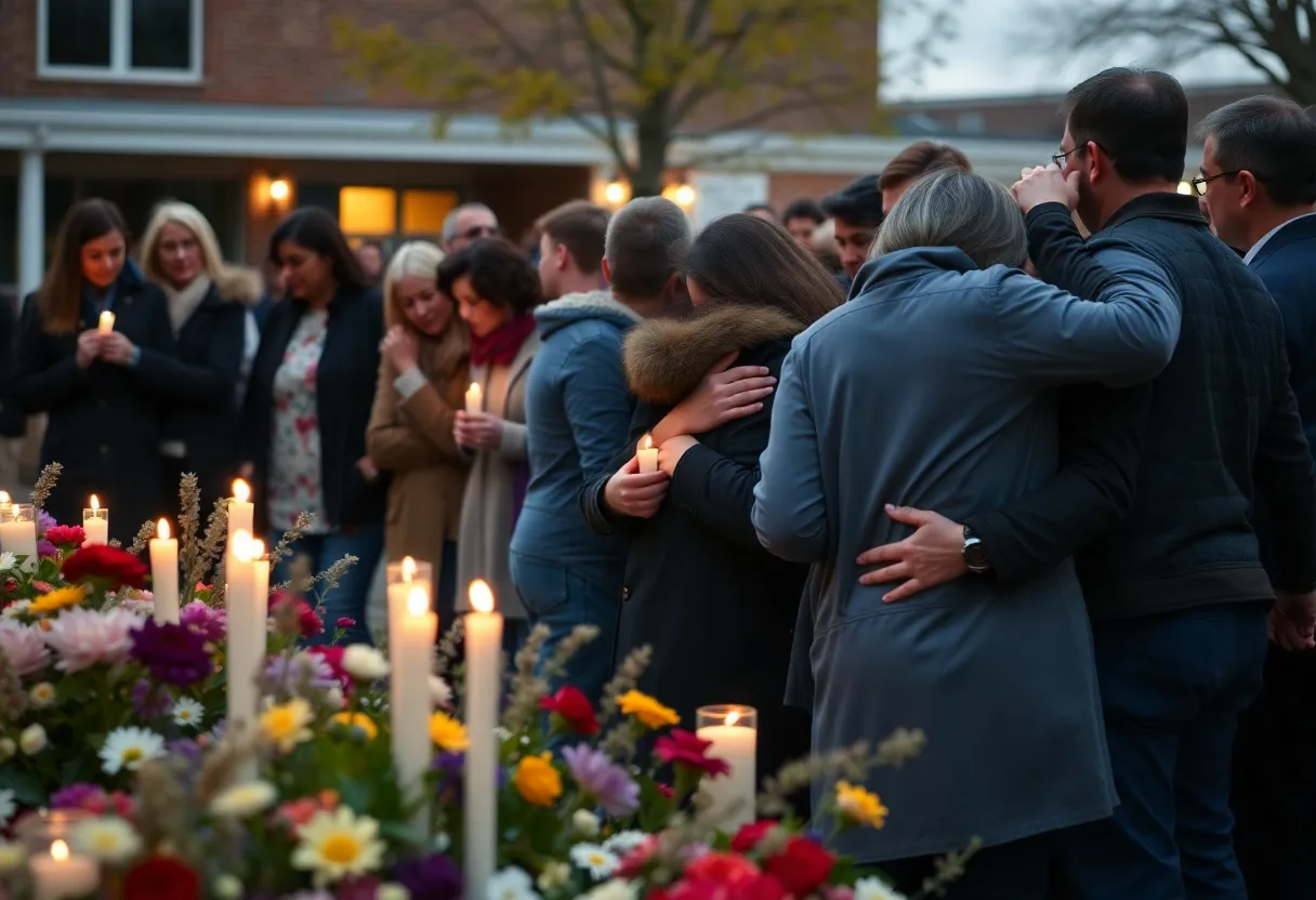 Community members gather in mourning after the Winder High School shooting.