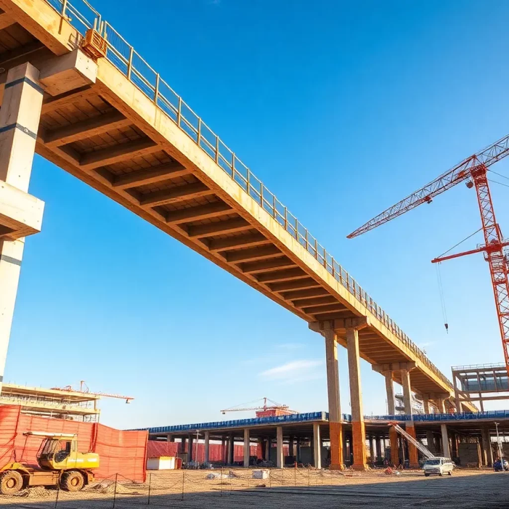 Workers utilizing advanced structural engineering methods on a building site.