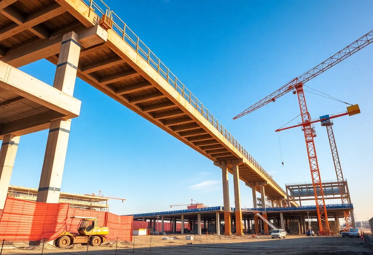 Workers utilizing advanced structural engineering methods on a building site.