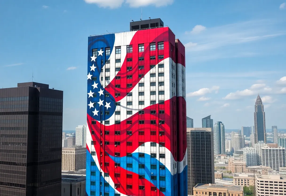 Mural of Jimmy Carter against the Atlanta skyline