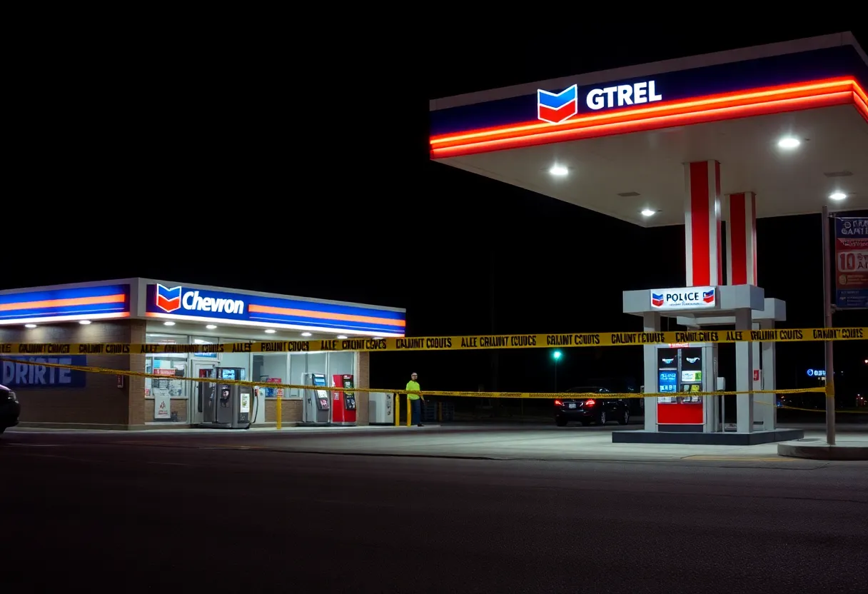 Police investigation scene at Chevron Gas Station in Atlanta