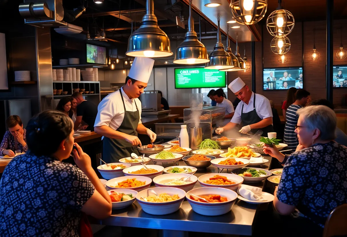 Chefs and diners in Atlanta restaurants showcasing food at the James Beard Awards.