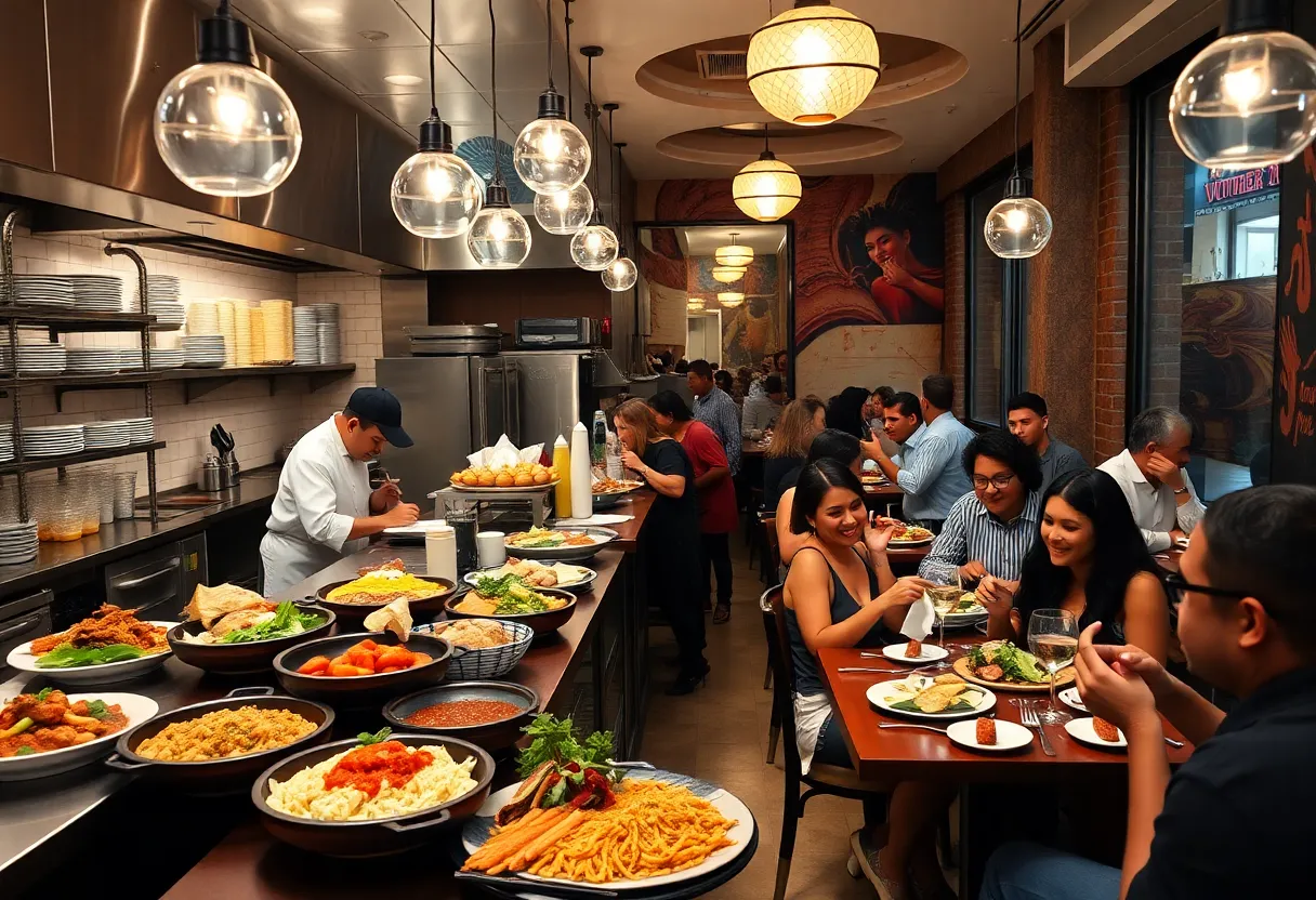 Diverse dishes in a bustling Atlanta restaurant setting