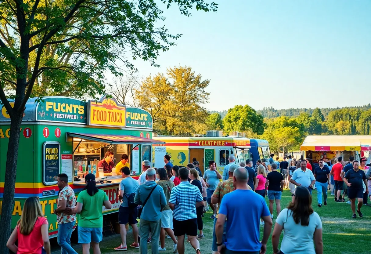Visitors enjoying food at Atlanta Food Truck Festival 2025 in Piedmont Park