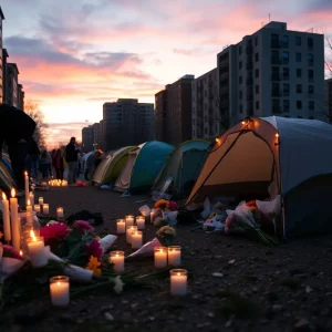 Vigil for homelessness awareness with candles and flowers