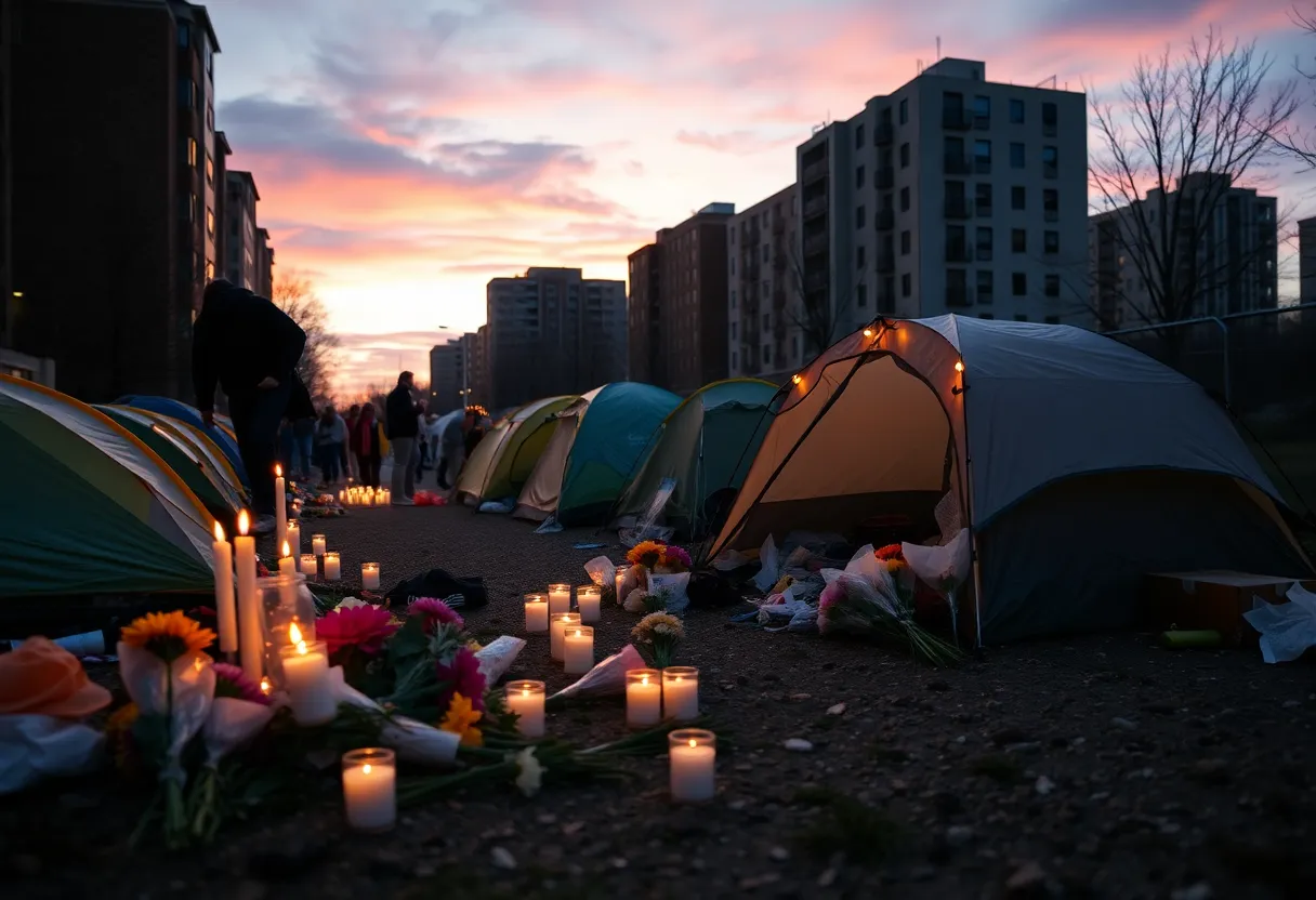 Vigil for homelessness awareness with candles and flowers