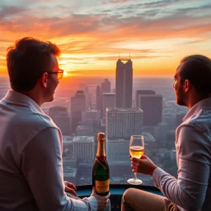 Couple enjoying a helicopter tour over Atlanta for Valentine's Day