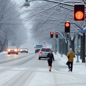 Snow-covered street in Atlanta during winter weather advisory