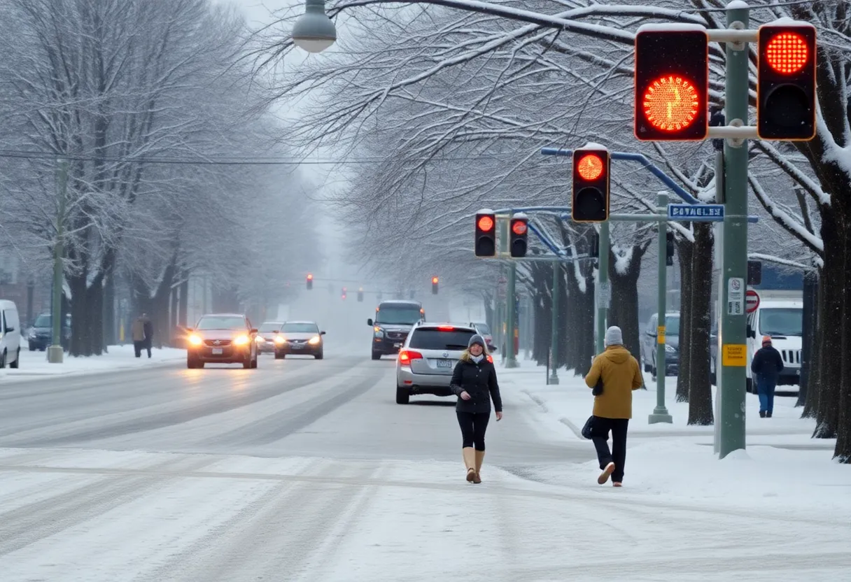Snow-covered street in Atlanta during winter weather advisory