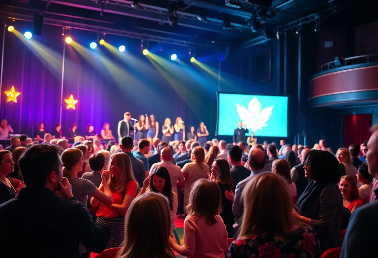 Ceremony for the 2024 BroadwayWorld Atlanta Awards with awards on display.