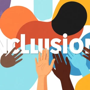 Diverse hands symbolizing inclusion and teamwork