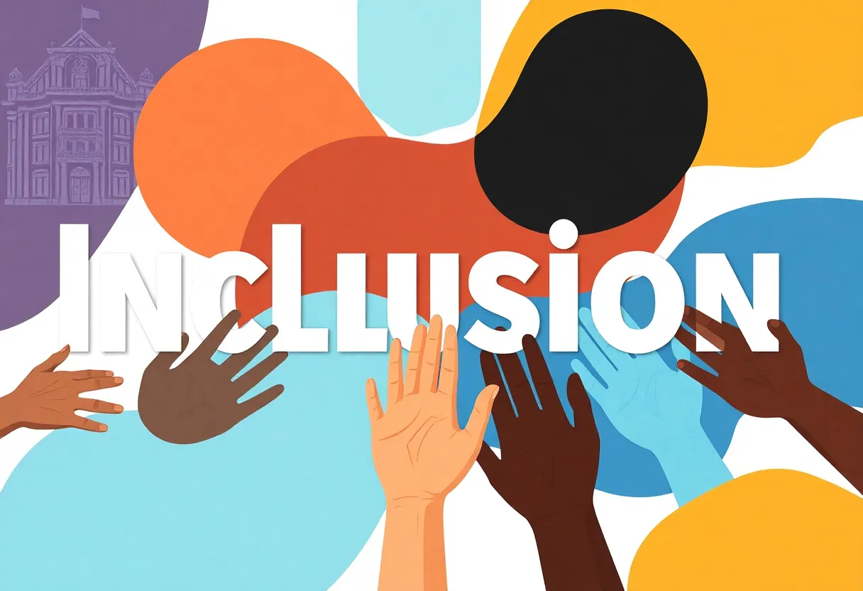 Diverse hands symbolizing inclusion and teamwork