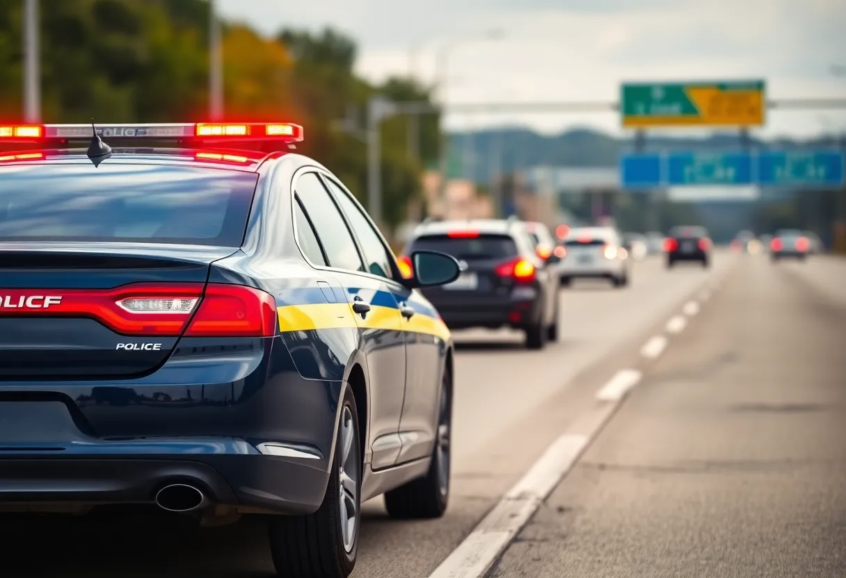 Dunwoody police car on highway enforcing traffic laws