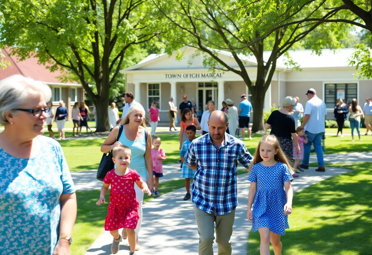 Families enjoying a sunny day in a Dunwoody park with children playing.