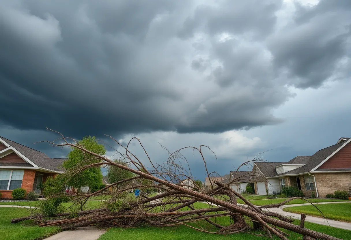 Scene showing storm-damaged area in Metro Atlanta with fallen trees after an EF-0 tornado.