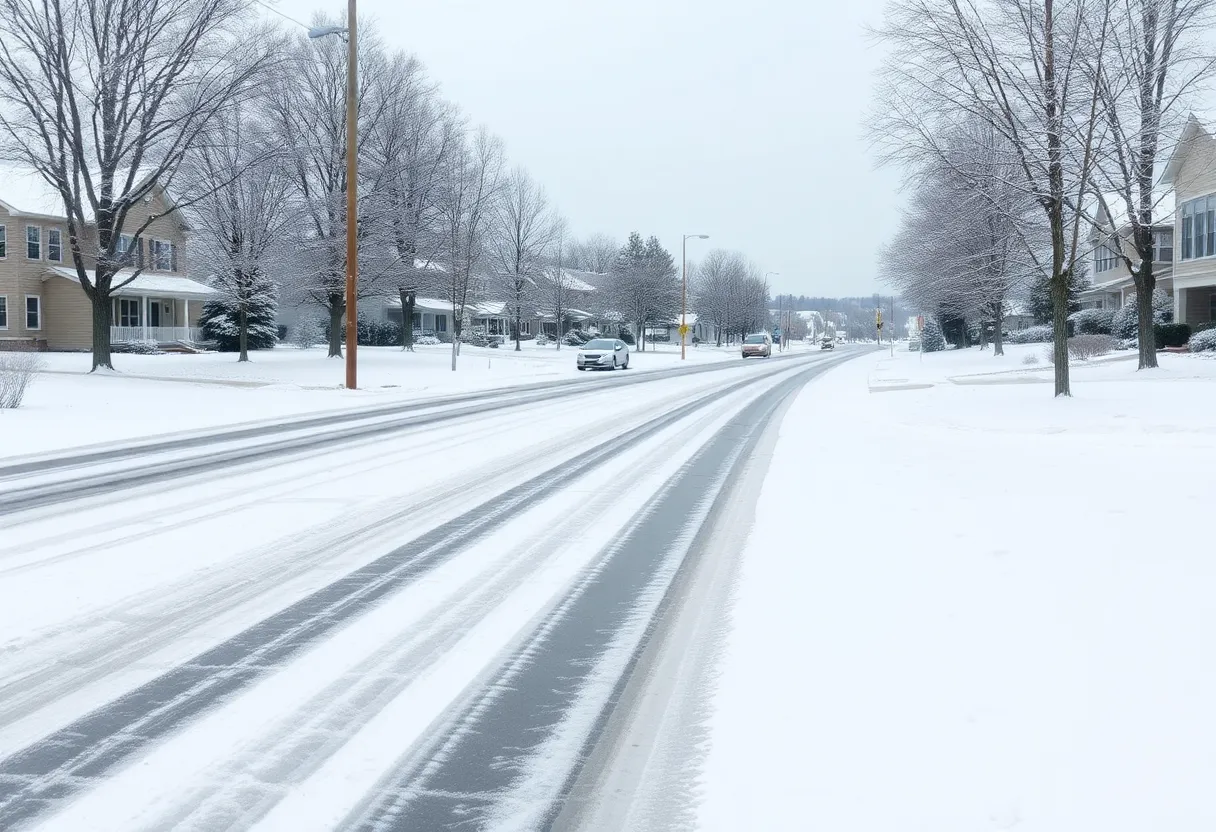 Icy roads and a snowy neighborhood in Fayette County during a winter storm.