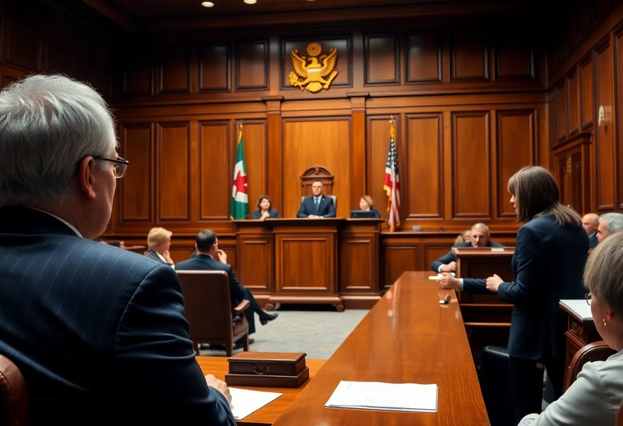 Courtroom image illustrating consequences of fraud in disaster relief efforts