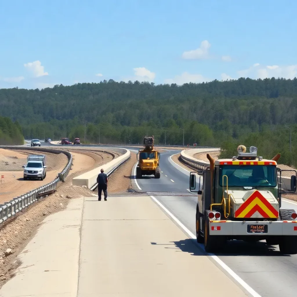 Construction work on Georgia highways with workers and machinery.