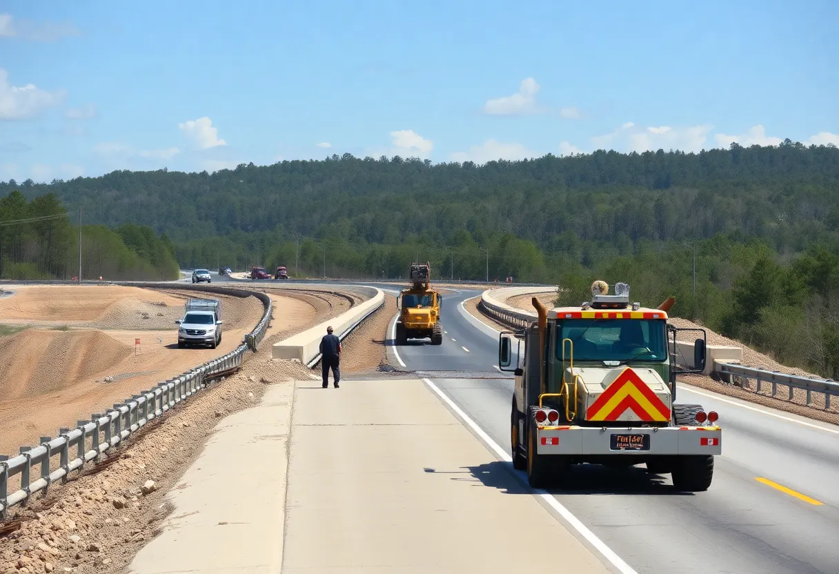 Construction work on Georgia highways with workers and machinery.
