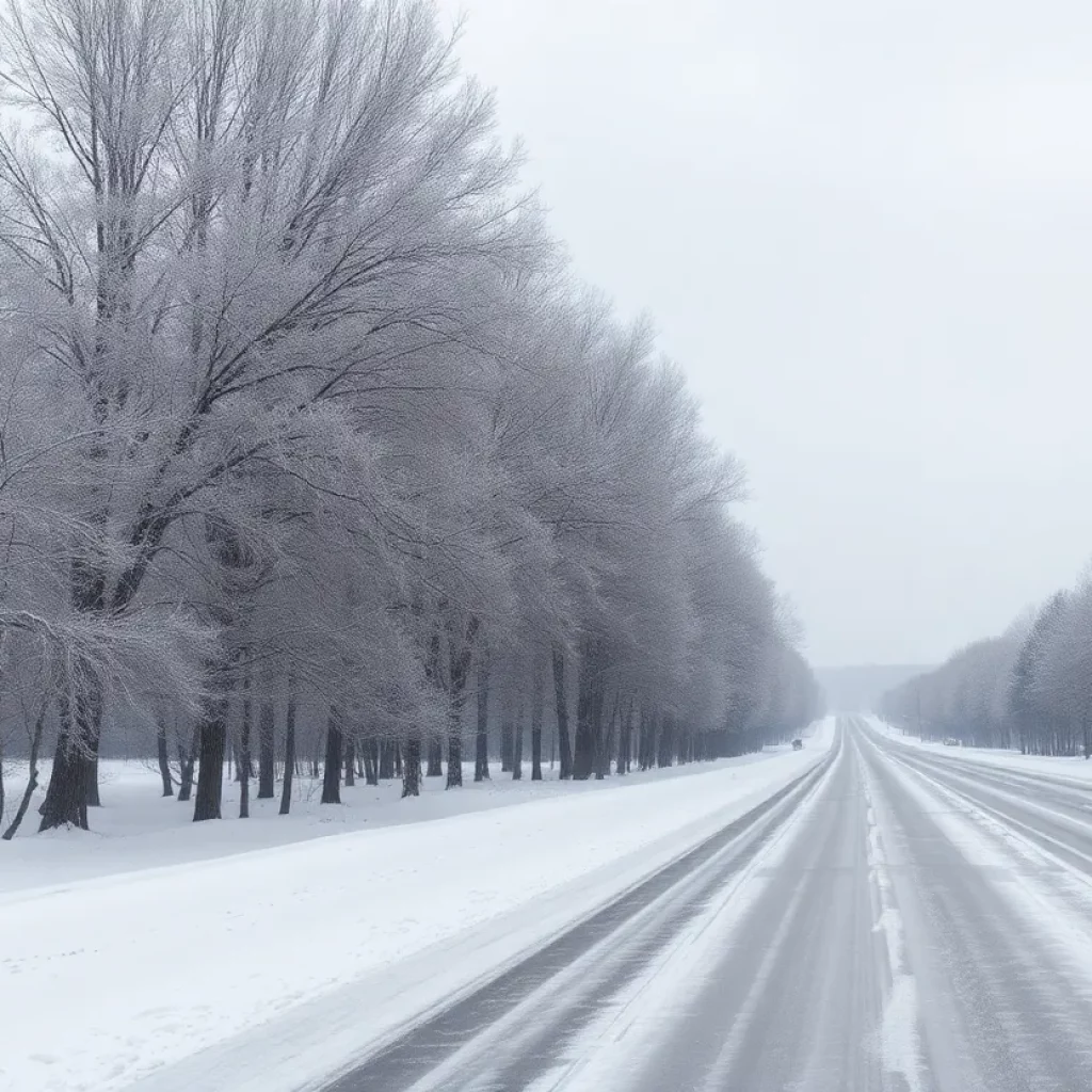 Snowy landscape in Georgia during winter weather alert