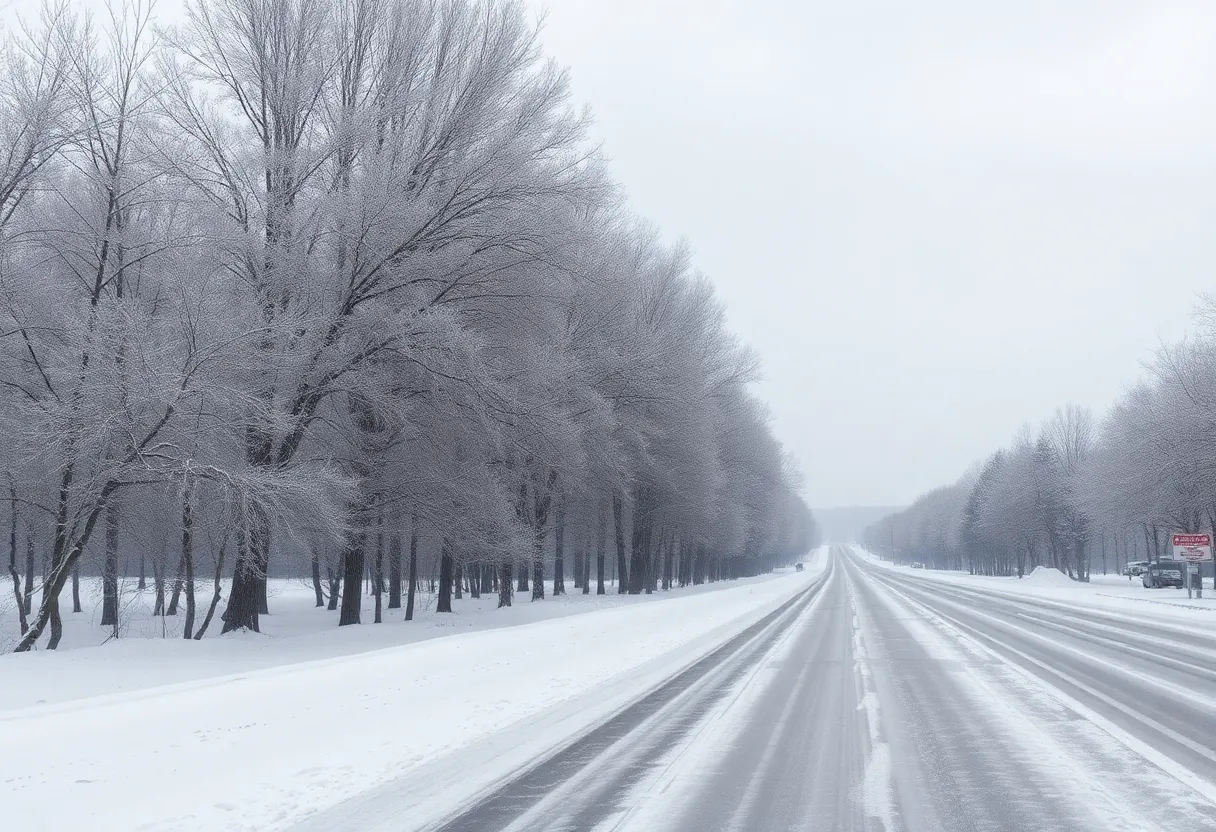 Snowy landscape in Georgia during winter weather alert