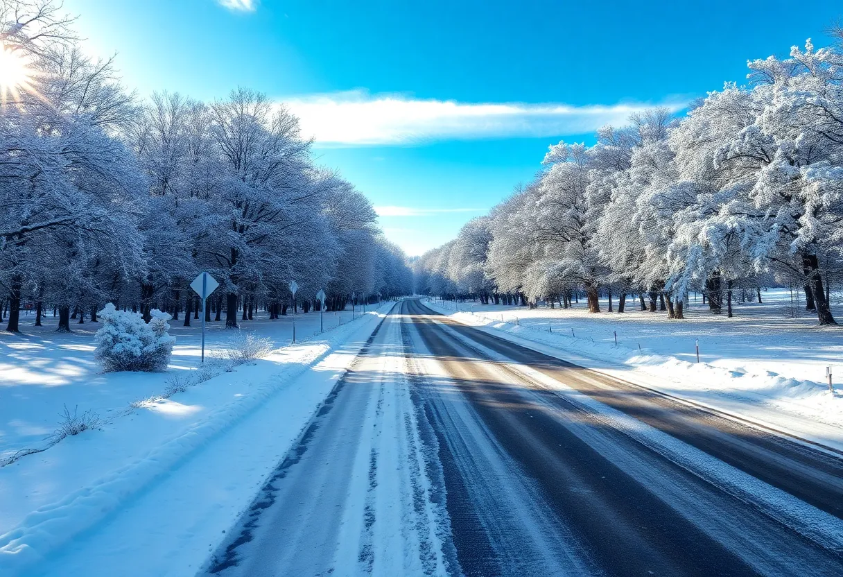 Winter landscape in Georgia with snowfall