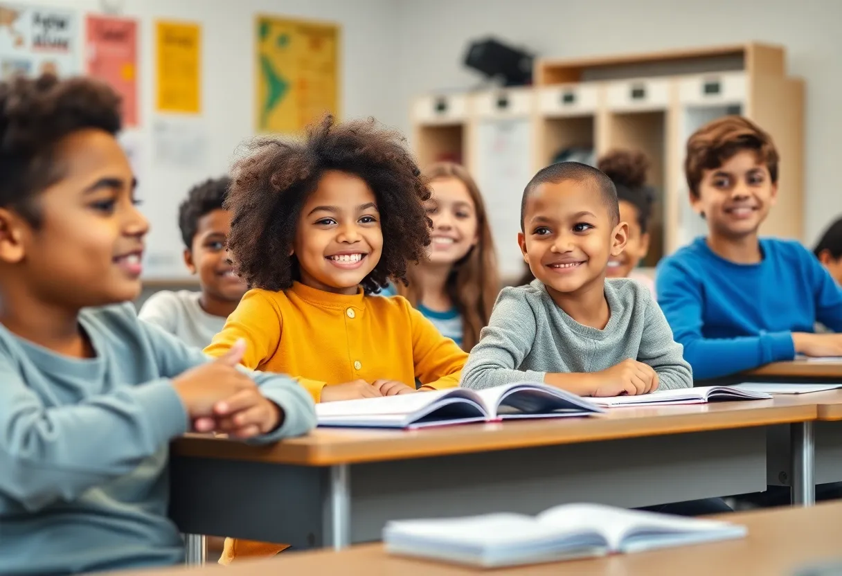 Diverse students participating in a classroom activity