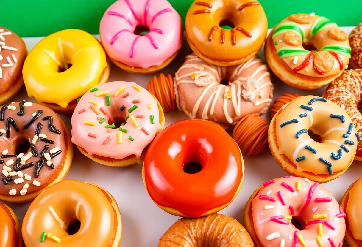 Assorted Krispy Kreme doughnuts with new flavors and classic options
