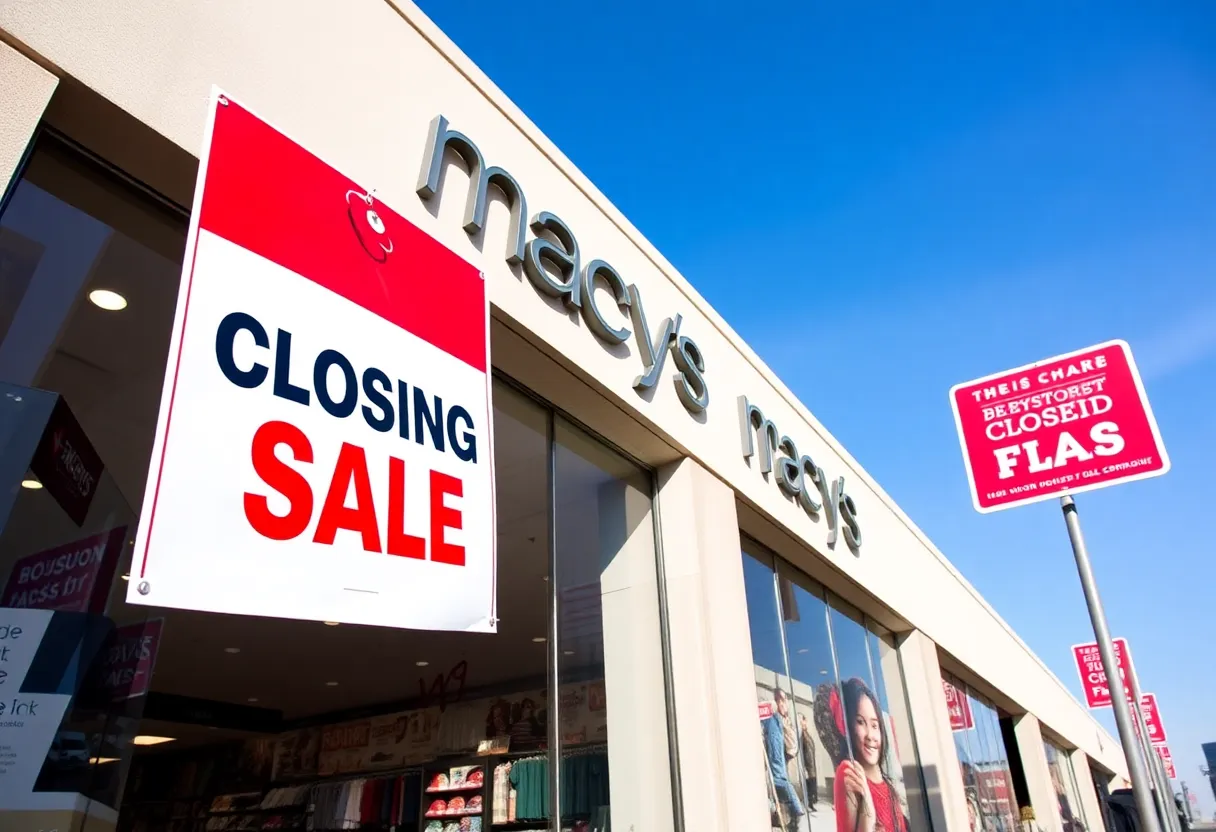 Macy's store with a closing sale sign in front