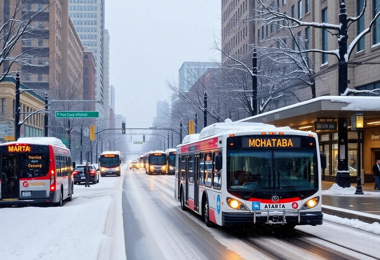 Snowy MARTA bus stop in Atlanta