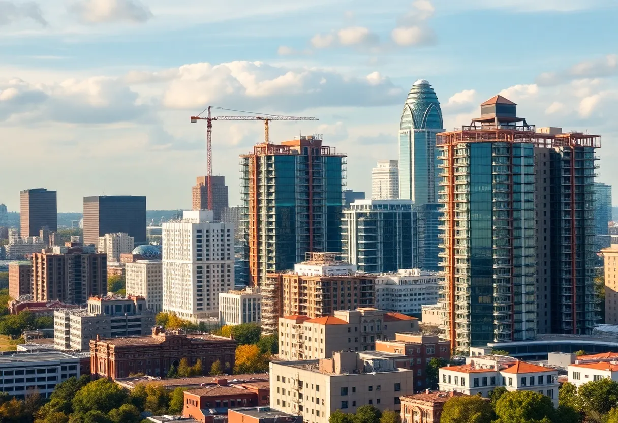 Construction sites and city skyline in Metro Atlanta