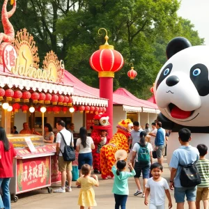 Families enjoying Panda Fest in Atlanta with food vendors and cultural performances.
