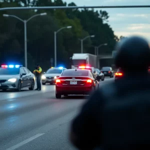 Police at the scene of a road rage incident on a highway