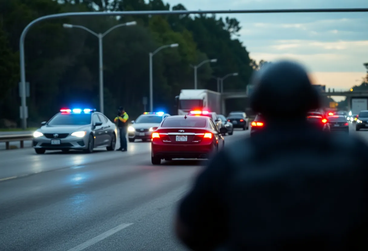 Police at the scene of a road rage incident on a highway