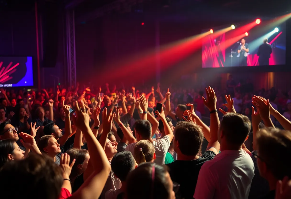Audience enjoying Tim Heidecker's concert in Atlanta