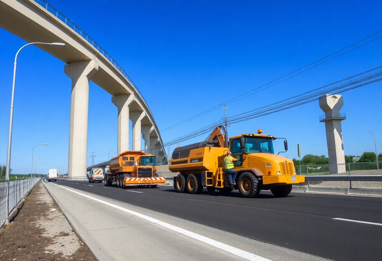 Construction workers and machinery working on transportation improvements in Georgia