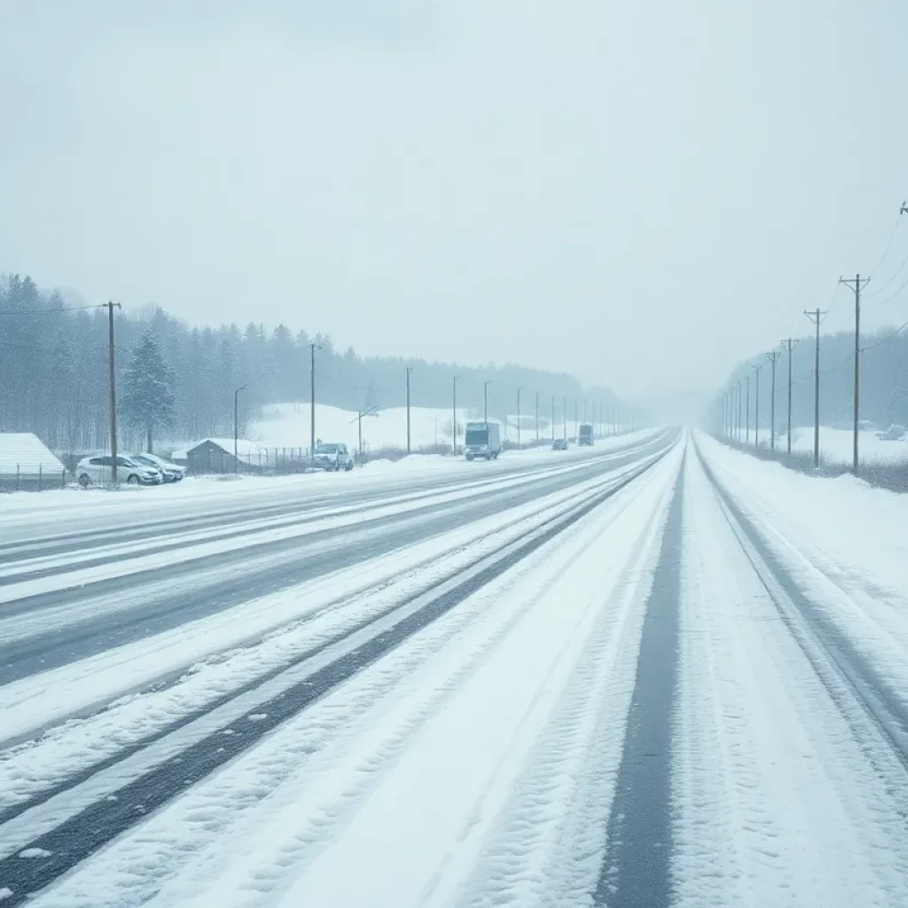 Snow covered landscape in Georgia due to winter storm