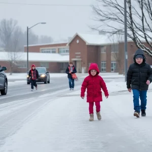 Winter storm affecting North Georgia schools with icy roads and snow-covered surroundings