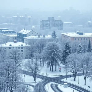 Snow-covered streets in metro Atlanta during winter weather advisory