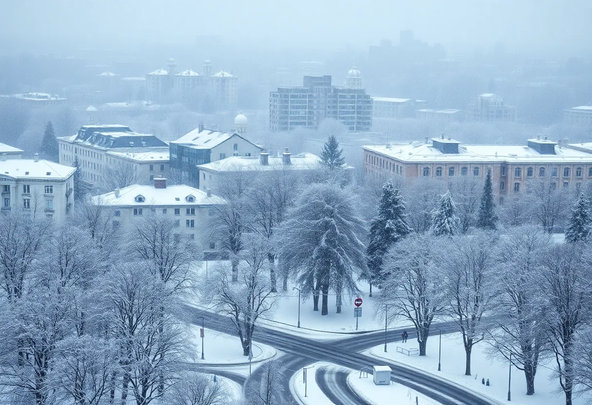 Snow-covered streets in metro Atlanta during winter weather advisory