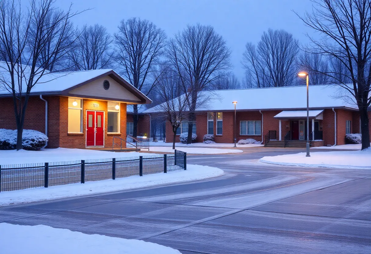 Closed school building in winter weather for Georgia school closures.