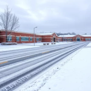 Snow-covered road during winter weather advisory in Georgia