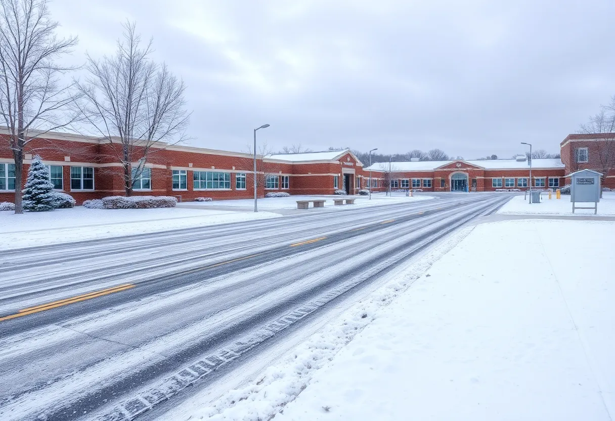 Snow-covered road during winter weather advisory in Georgia