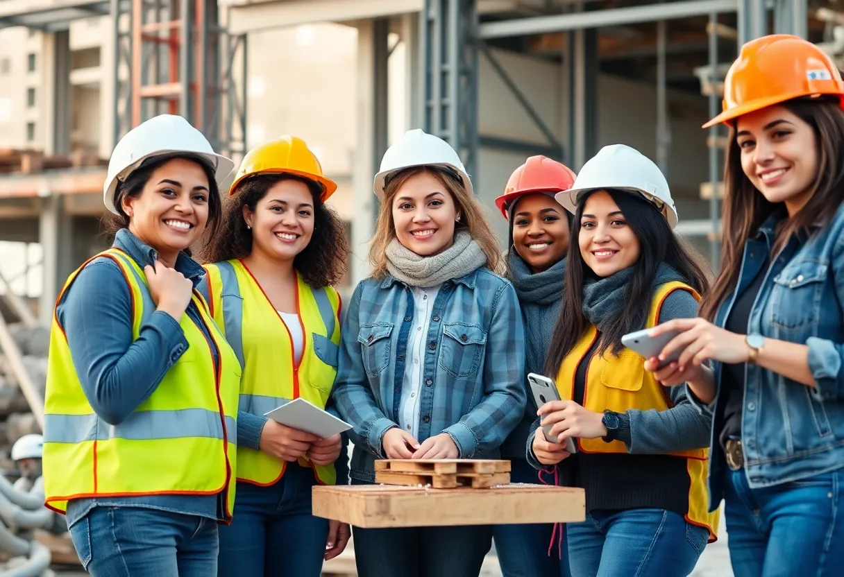 Diverse group of women collaborating on a construction project.